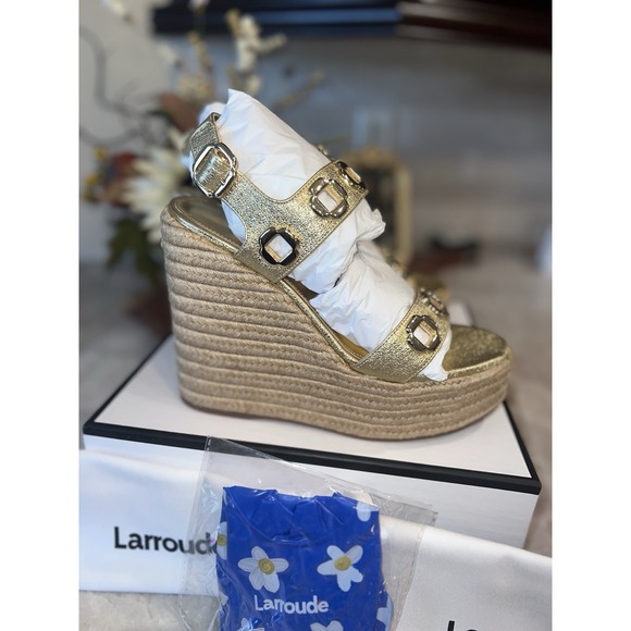 Larroude Milan Espadrille Wedge Platform Gold Metallic Size 10 NIB! - Picture 7 of 8